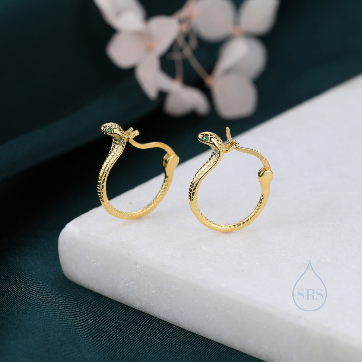 Cobra Snake Huggie Hoops in Sterling Silver, Gold, Rose Gold or Black, 8mm or 12mm, Snake Earrings, Snake Hoops