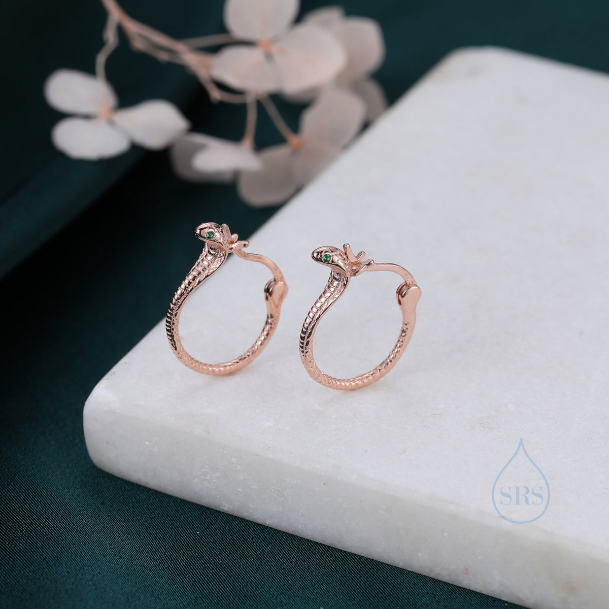 Cobra Snake Huggie Hoops in Sterling Silver, Gold, Rose Gold or Black, 8mm or 12mm, Snake Earrings, Snake Hoops