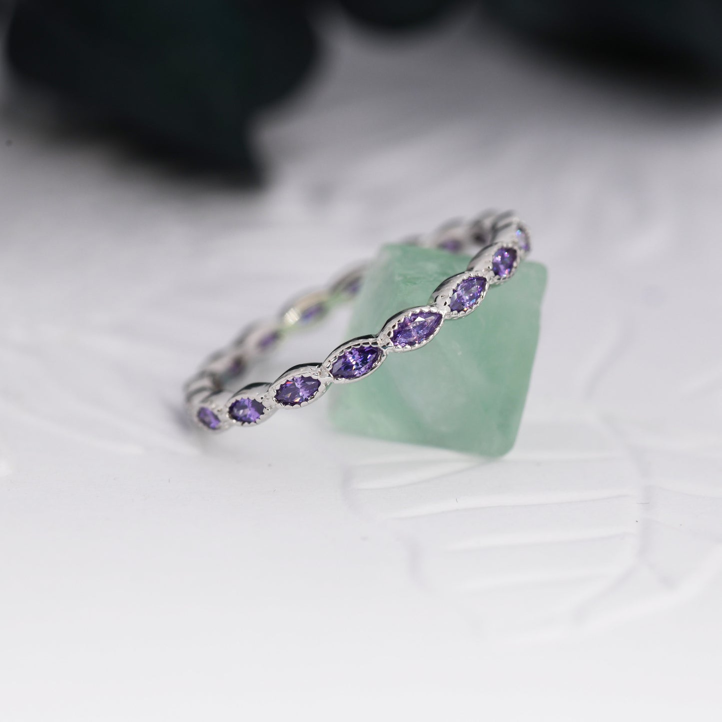 Amethyst Purple Marquise CZ Infinity Ring in Sterling Silver, Skinny Marquise Ring US 5 - 8