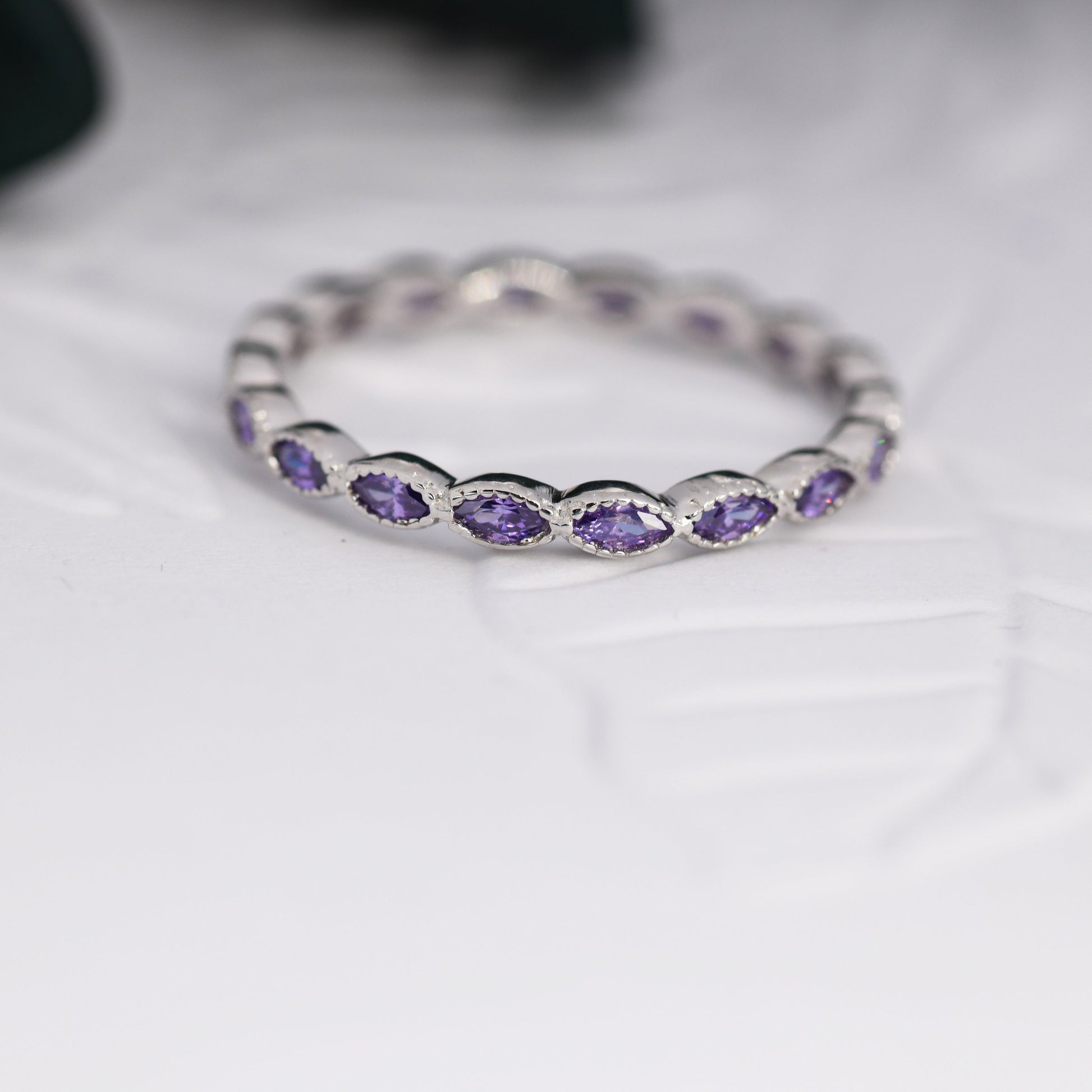 Amethyst Purple Marquise CZ Infinity Ring in Sterling Silver, Skinny Marquise Ring US 5 - 8