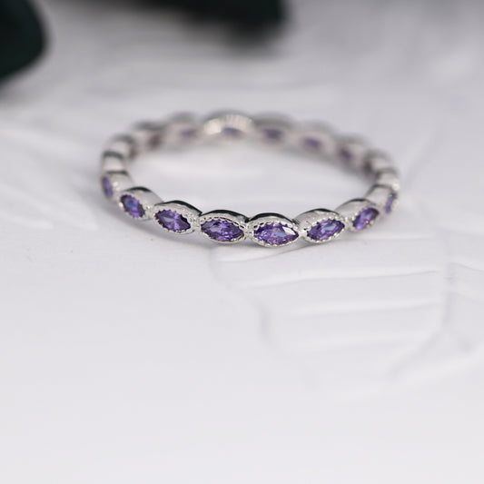 Amethyst Purple Marquise CZ Infinity Ring in Sterling Silver,  Skinny Marquise Ring US 5 - 8