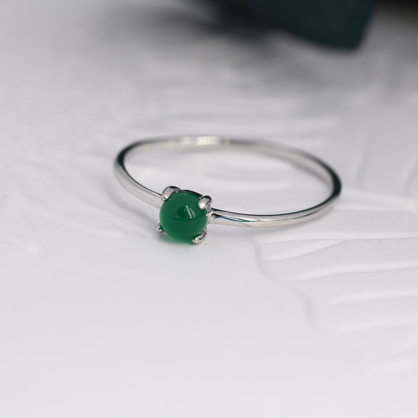 Genuine Green Onyx Ring in Sterling Silver, US 5 - 8, Natural Green Onyx Stone Ring,  Four Prong Solitaire Ring