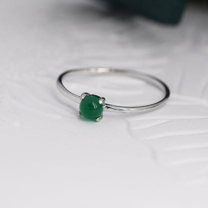 Genuine Green Onyx Ring in Sterling Silver, US 5 - 8, Natural Green Onyx Stone Ring,  Four Prong Solitaire Ring