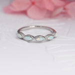 Fire Opal Marquise Ring in Sterling Silver, US 5 - 8, Opal Cluster Ring, Silver Opal Ring, Lab Opal Stone Ring, White Opal Ring