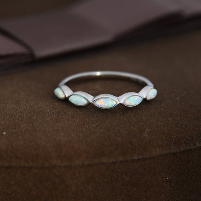 Fire Opal Marquise Ring in Sterling Silver, US 5 - 8, Opal Cluster Ring, Silver Opal Ring, Lab Opal Stone Ring, White Opal Ring