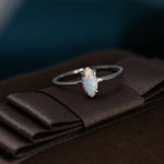 Fire Opal Marquise Ring in Sterling Silver, US 5 - 8, Single Opal Marquise Ring, Silver Opal Ring, Lab Opal Stone Ring, White Opal Ring