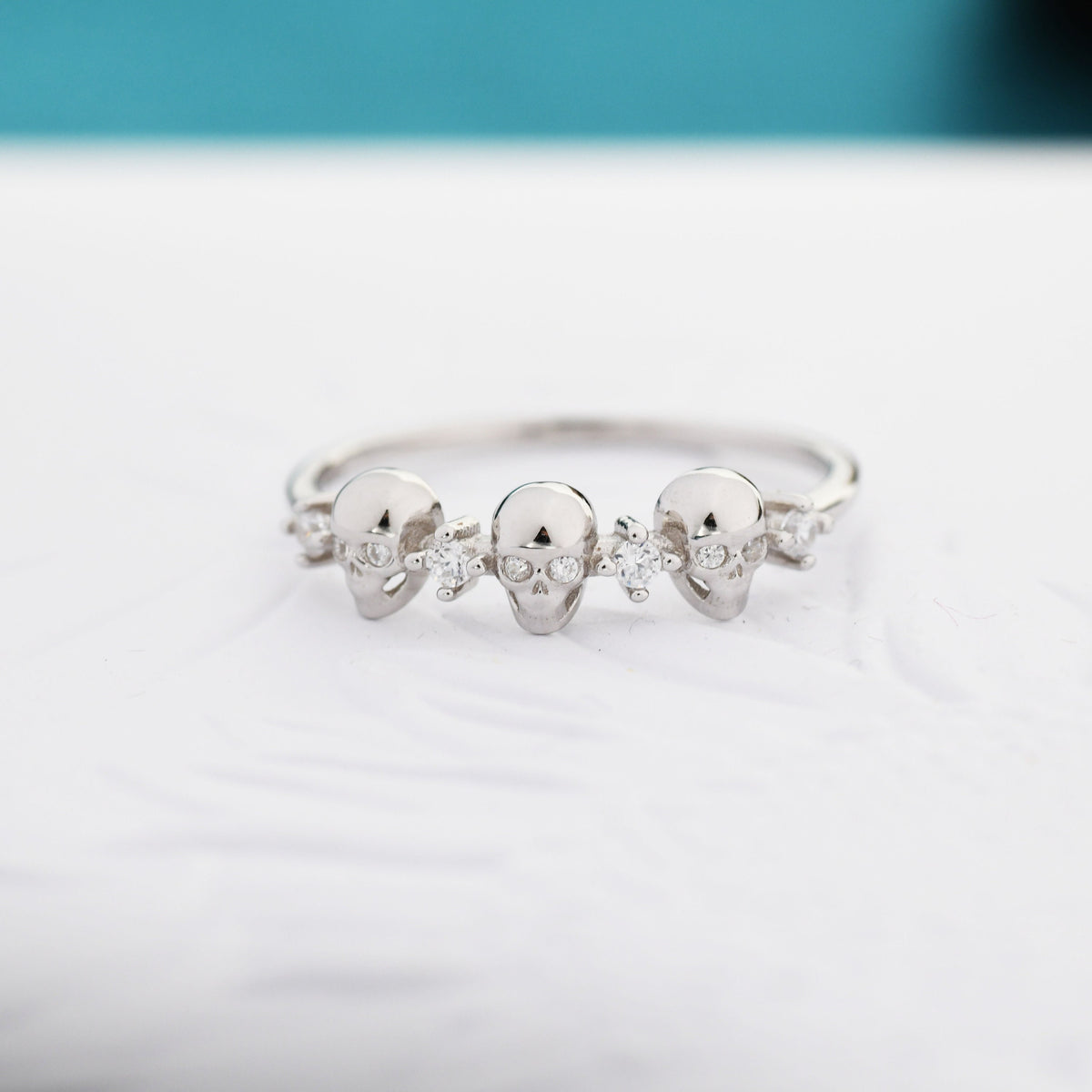 Sterling Silver Triple Skull Ring, Silver Skull Ring, Tiny Skull Ring, US 5-8, Skeleton Ring