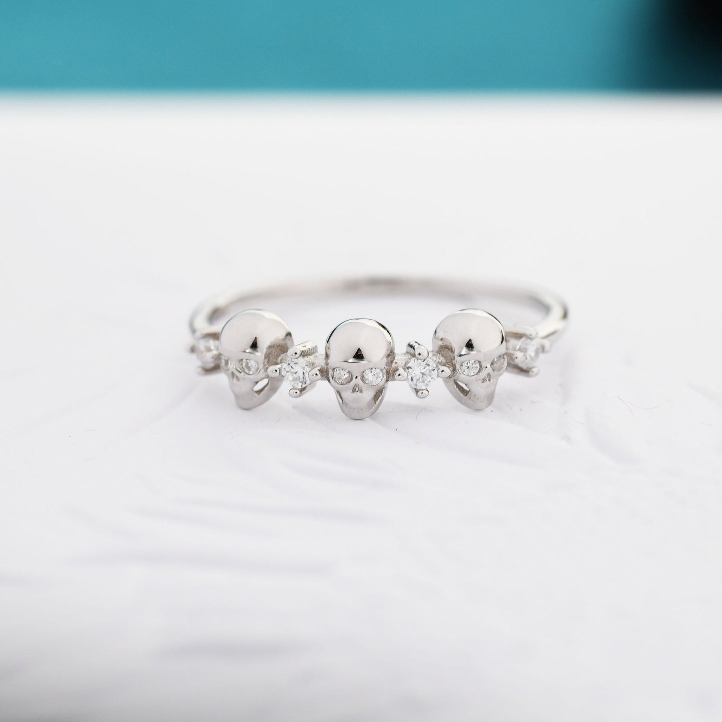 Sterling Silver Triple Skull Ring, Silver Skull Ring, Tiny Skull Ring, US 5-8, Skeleton Ring