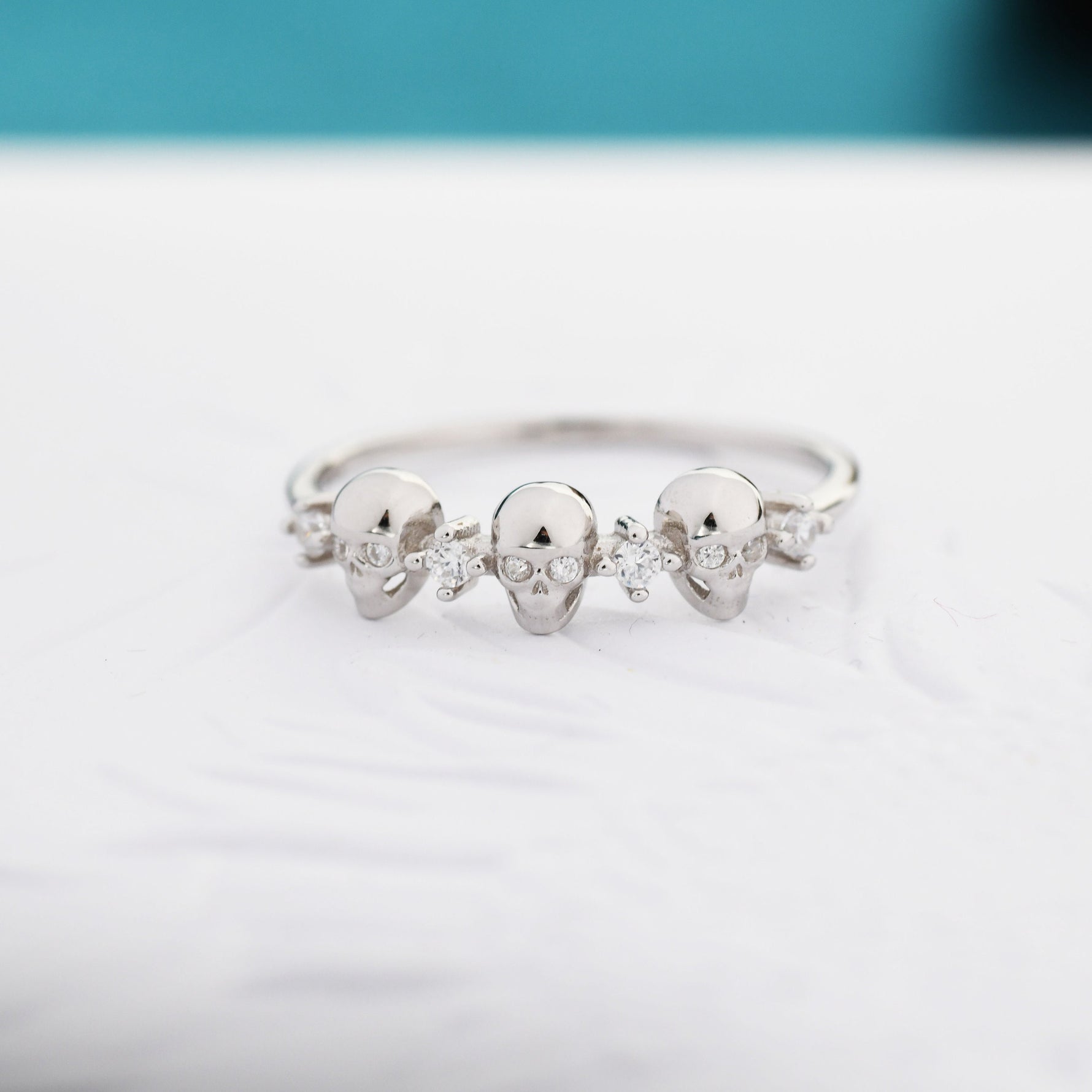 Sterling Silver Triple Skull Ring, Silver Skull Ring, Tiny Skull Ring, US 5-8, Skeleton Ring