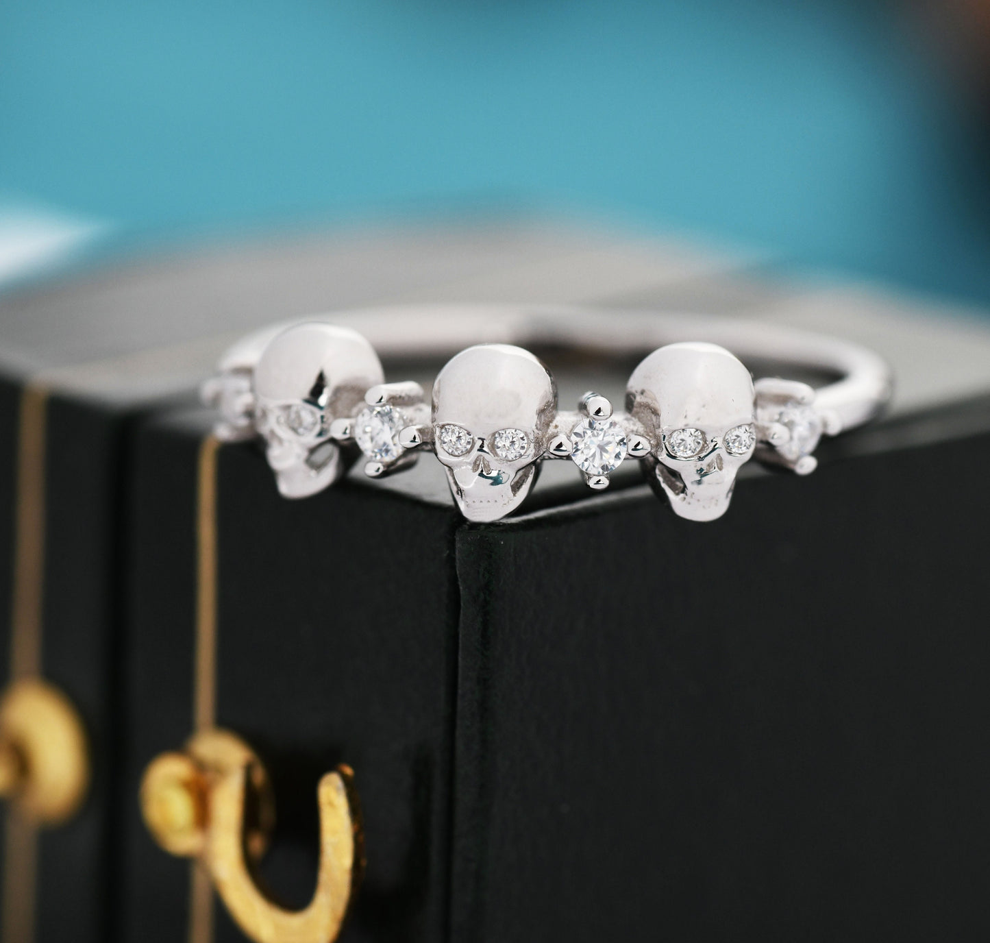 Sterling Silver Triple Skull Ring, Silver Skull Ring, Tiny Skull Ring, US 5-8, Skeleton Ring