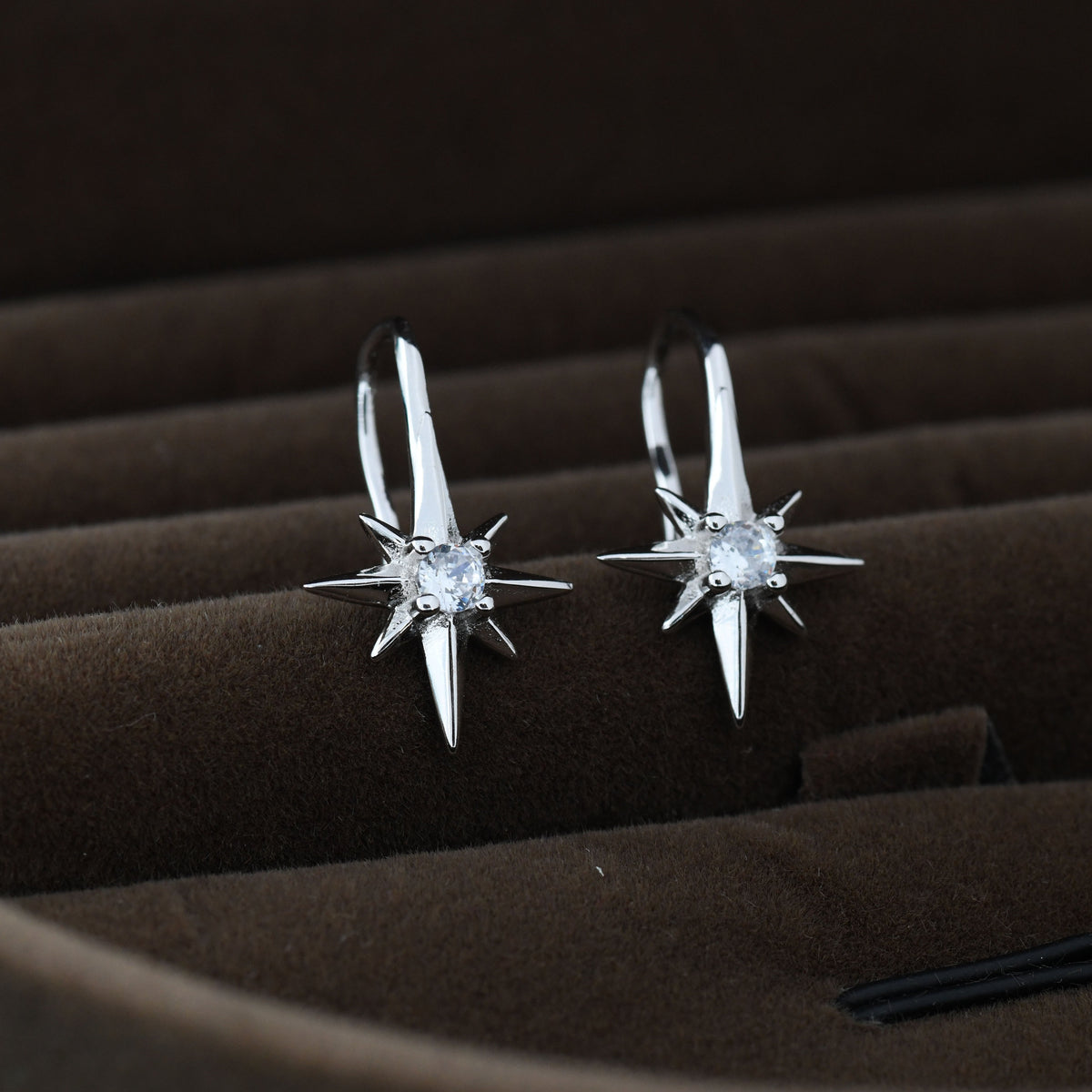 Starburst Hook Earrings in Sterling Silver, Silver, Gold or Rose Gold, North Star Earrings, Sunburst Earrings, Celestial Jewellery