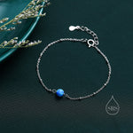 Blue Opal Bead Bracelet in Sterling Silver, Blue Opal Bracelet , Single Opal Bracelet, Genuine Opal Crystal, Lab Opal Bracelet