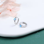 Blue Opal Dagger Huggie Hoop Earrings in Sterling Silver, Tiny Opal Hoops, Opal Hoops
