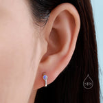 Moonstone Huggie Hoop Earrings in Sterling Silver, Tiny Moonstone Hoops, Moonstone Hoops, Simulated Moonstone Hoops