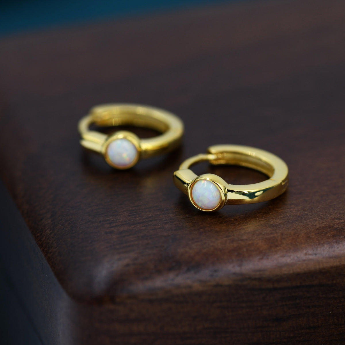 White Opal Dot Huggie Hoop Earrings in Sterling Silver, Tiny Opal Hoops, Opal Hoops, Fire Opal Hoops