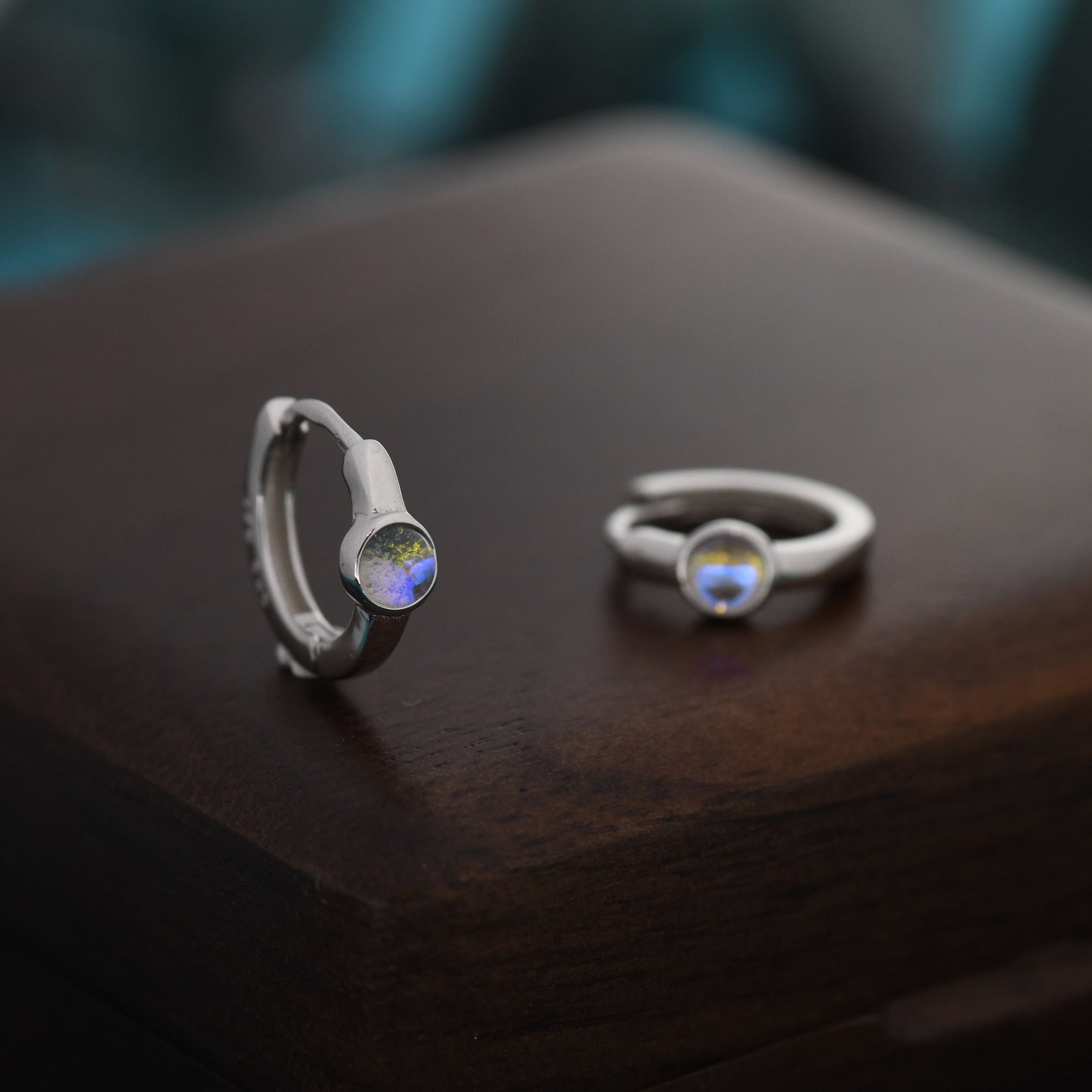 Moonstone Huggie Hoop Earrings in Sterling Silver, Tiny Moonstone Hoops, Moonstone Hoops, Simulated Moonstone Hoops