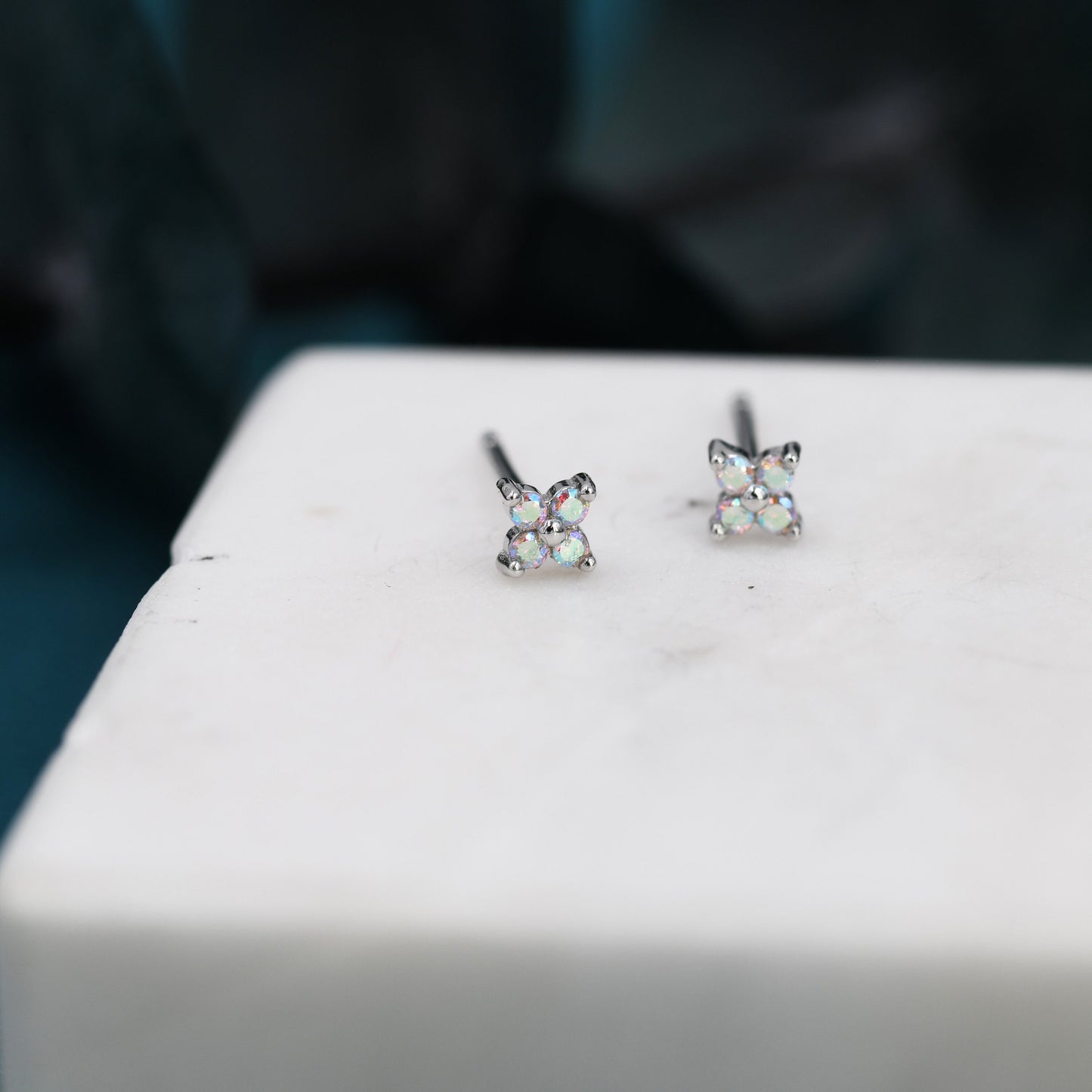 Extra Small Aurora CZ Flower Stud Earrings in Sterling Silver -  Aurora AB Crystal CZ Stud, Hydrangea Stud