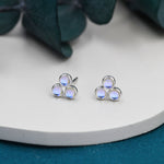 Moonstone Trio Screw back Earrings in Sterling Silver, Moonstone Trinity Earrings, Screwback Barbell, Simulated Moonstone Earrings