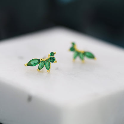 Emerald Green CZ Marquise Cluster Stud Earrings in Sterling Silver, Silver or Gold, Marquise Earrings, CZ Wing Earrings, Mini Crawler