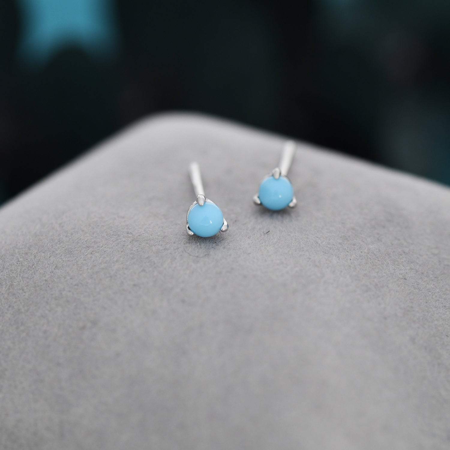 Very Tiny Genuine Turquoise Stone Stud Earrings in Sterling Silver, 3mm Turquoise Stud, Silver or Gold, Blue Turquoise Earrings, December