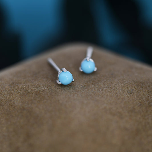 Very Tiny Genuine Turquoise Stone Stud Earrings in Sterling Silver, 3mm Turquoise Stud, Silver or Gold, Blue Turquoise Earrings, December