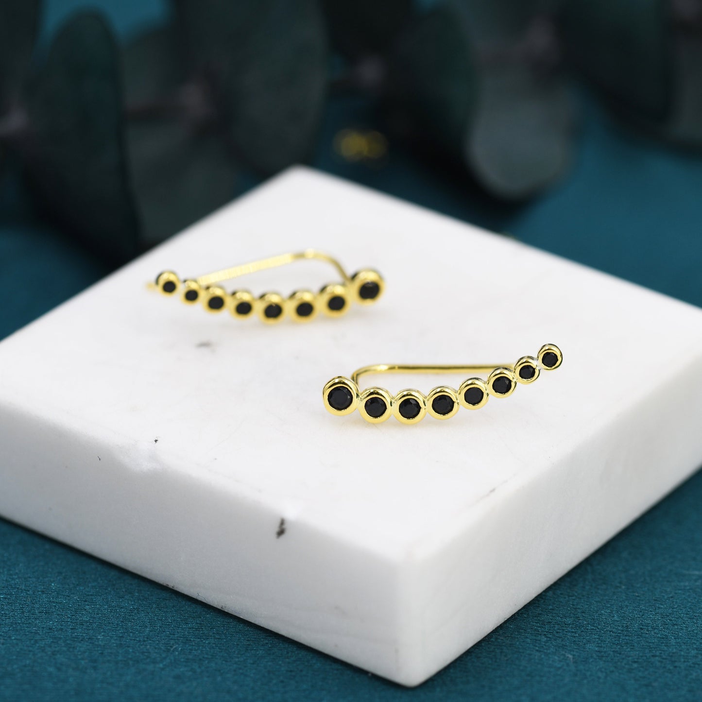 Pebble Black CZ Crawler Earrings in Sterling Silver, Silver or Gold, Dotted Ear Crawlers, Dots Crawler, Bobble Crawlers