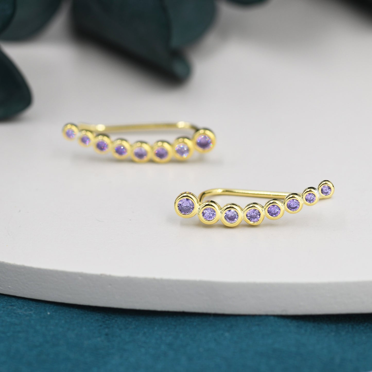Amethyst Purple Pebble CZ Crawler Earrings in Sterling Silver, Silver or Gold, Dotted Ear Crawlers, Dots Crawler, Bobble Crawlers