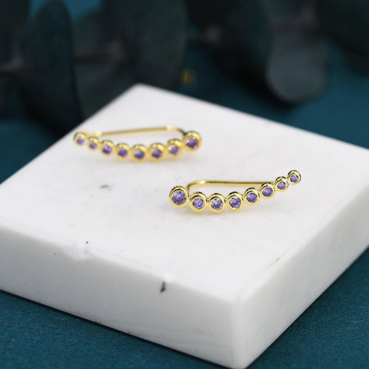 Amethyst Purple Pebble CZ Crawler Earrings in Sterling Silver, Silver or Gold, Dotted Ear Crawlers, Dots Crawler, Bobble Crawlers