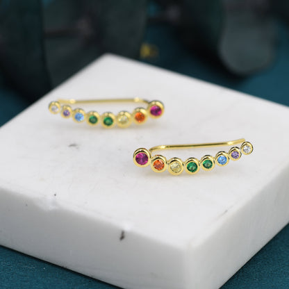 Rainbow Pebble CZ Crawler Earrings in Sterling Silver, Silver or Gold, Dotted Ear Crawlers, Dots Crawler, Bobble Crawlers