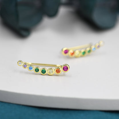 Rainbow Pebble CZ Crawler Earrings in Sterling Silver, Silver or Gold, Dotted Ear Crawlers, Dots Crawler, Bobble Crawlers