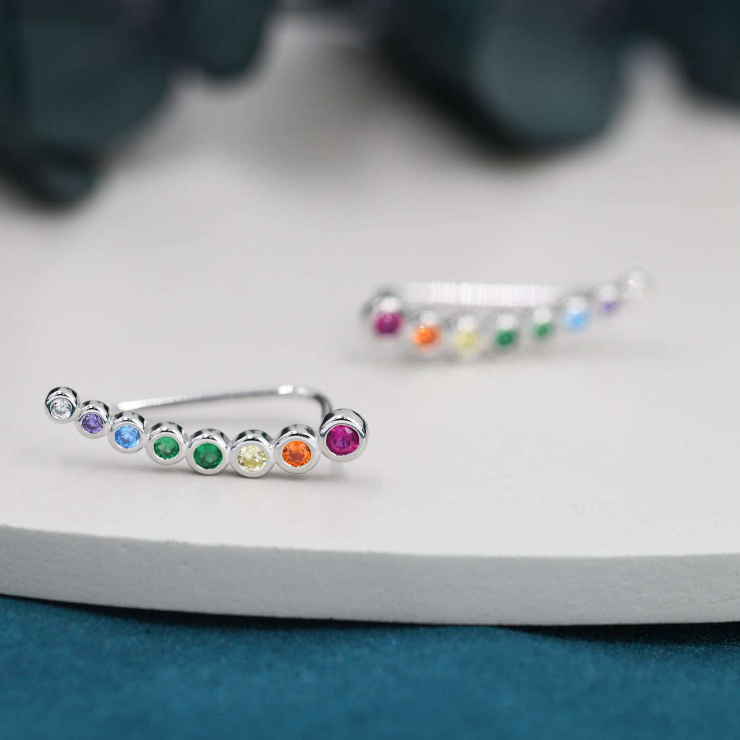 Rainbow Pebble CZ Crawler Earrings in Sterling Silver, Silver or Gold, Dotted Ear Crawlers, Dots Crawler, Bobble Crawlers