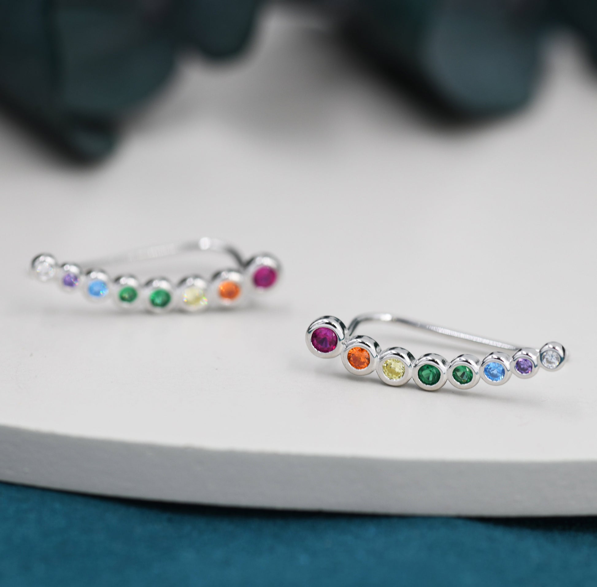 Rainbow Pebble CZ Crawler Earrings in Sterling Silver, Silver or Gold, Dotted Ear Crawlers, Dots Crawler, Bobble Crawlers