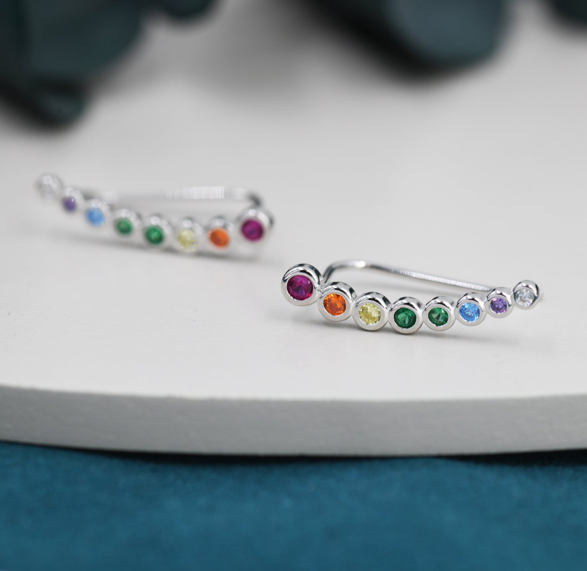 Rainbow Pebble CZ Crawler Earrings in Sterling Silver, Silver or Gold, Dotted Ear Crawlers, Dots Crawler, Bobble Crawlers