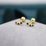 Tiny Black CZ Trio Screw Back Earrings in Sterling Silver, Silver or Gold, Tiny Three Star CZ Barbell Earrings, Stacking Earrings