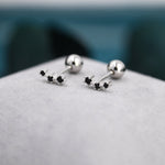 Tiny Black CZ Trio Screw Back Earrings in Sterling Silver, Silver or Gold, Tiny Three Star CZ Barbell Earrings, Stacking Earrings