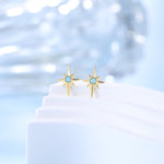 Opal Starburst Stud Earrings in Sterling Silver, North Star Earrings with Blue Opal, Silver or Gold, Sunburst Earrings