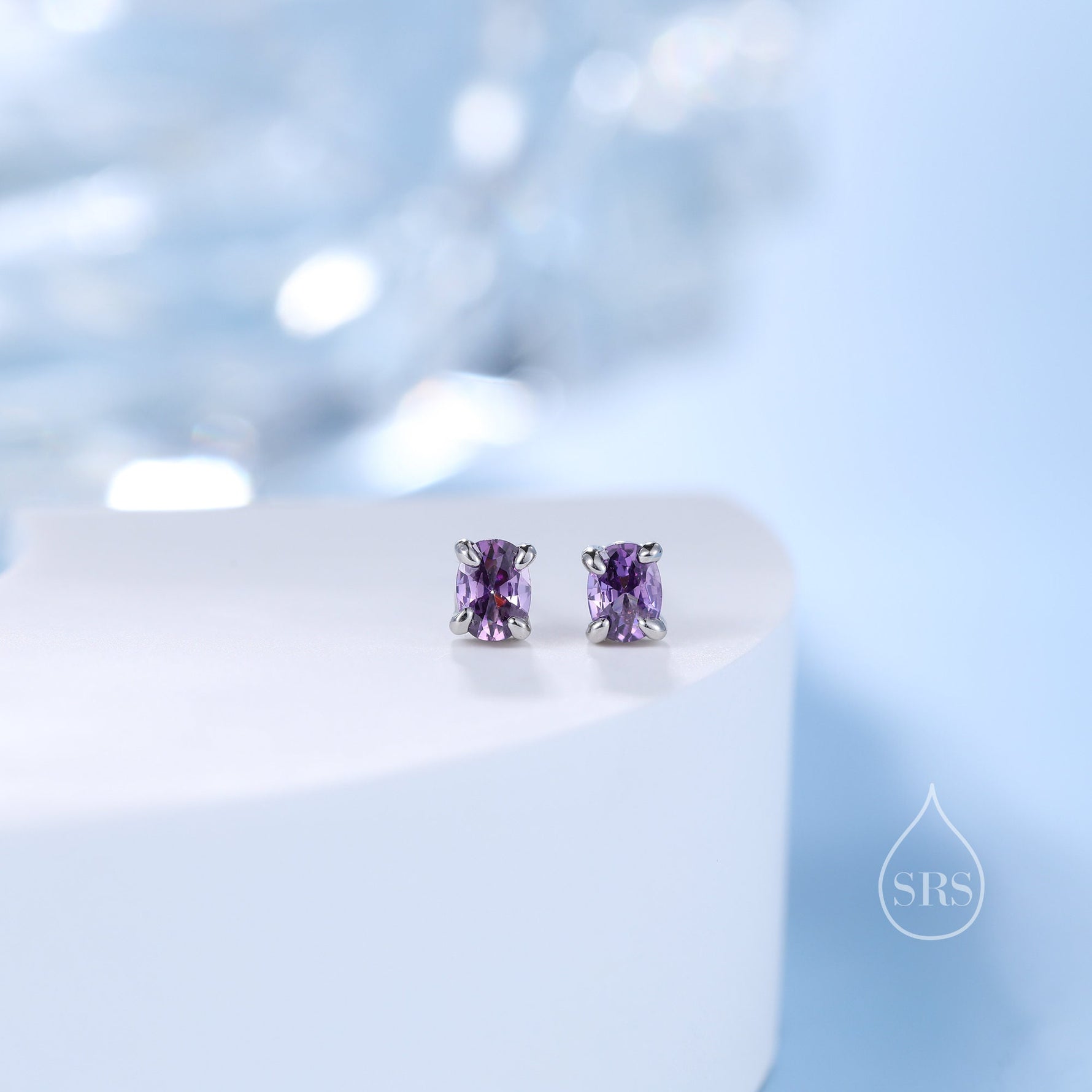 Very Tiny Amethyst Purple Oval CZ Stud Earrings in Sterling Silver, Silver or Gold, Oval Cut Crystal Earrings, February Birthstone