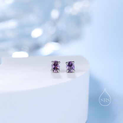 Very Tiny Amethyst Purple Oval CZ Stud Earrings in Sterling Silver,  Silver or Gold, Oval Cut Crystal Earrings, February Birthstone