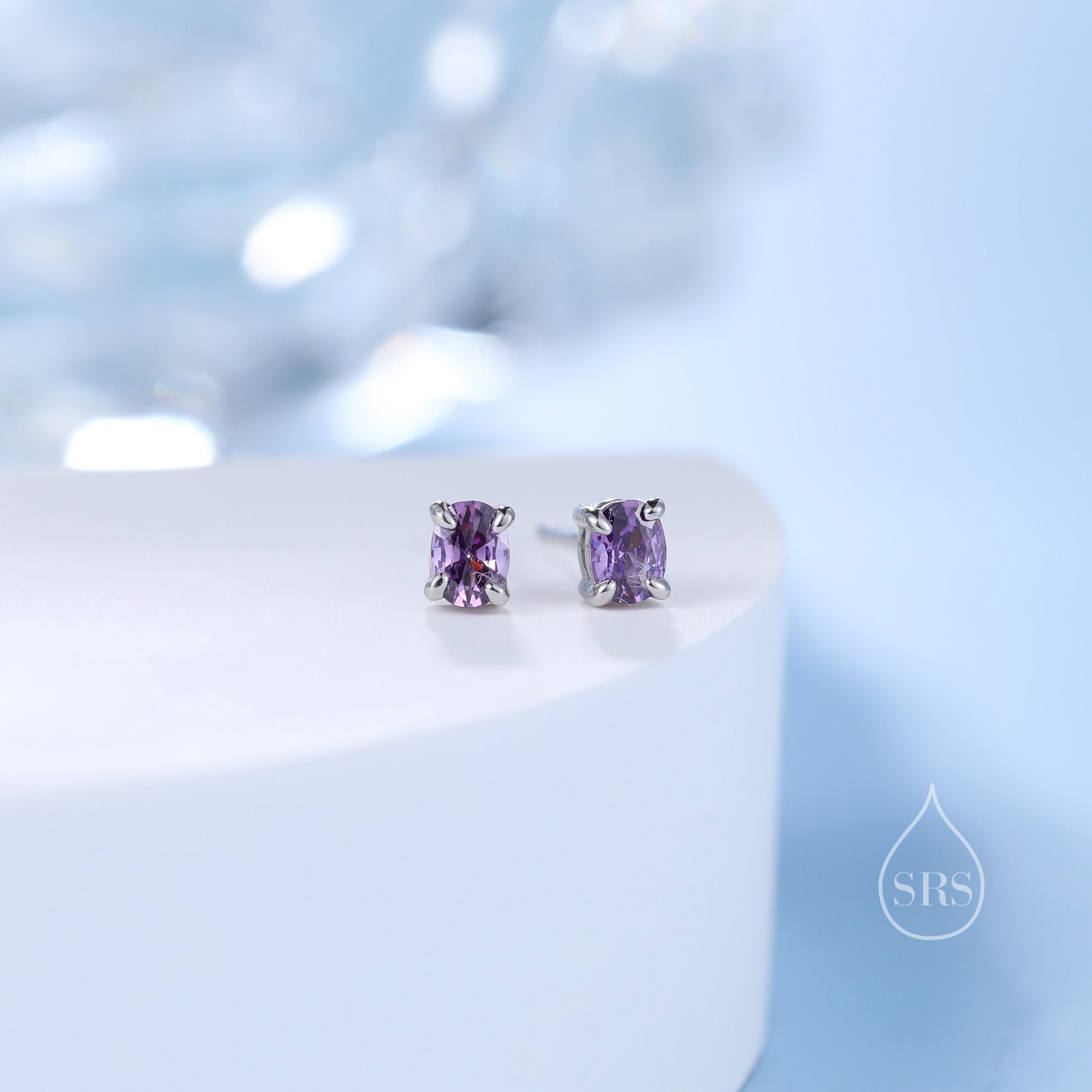 Very Tiny Amethyst Purple Oval CZ Stud Earrings in Sterling Silver, Silver or Gold, Oval Cut Crystal Earrings, February Birthstone
