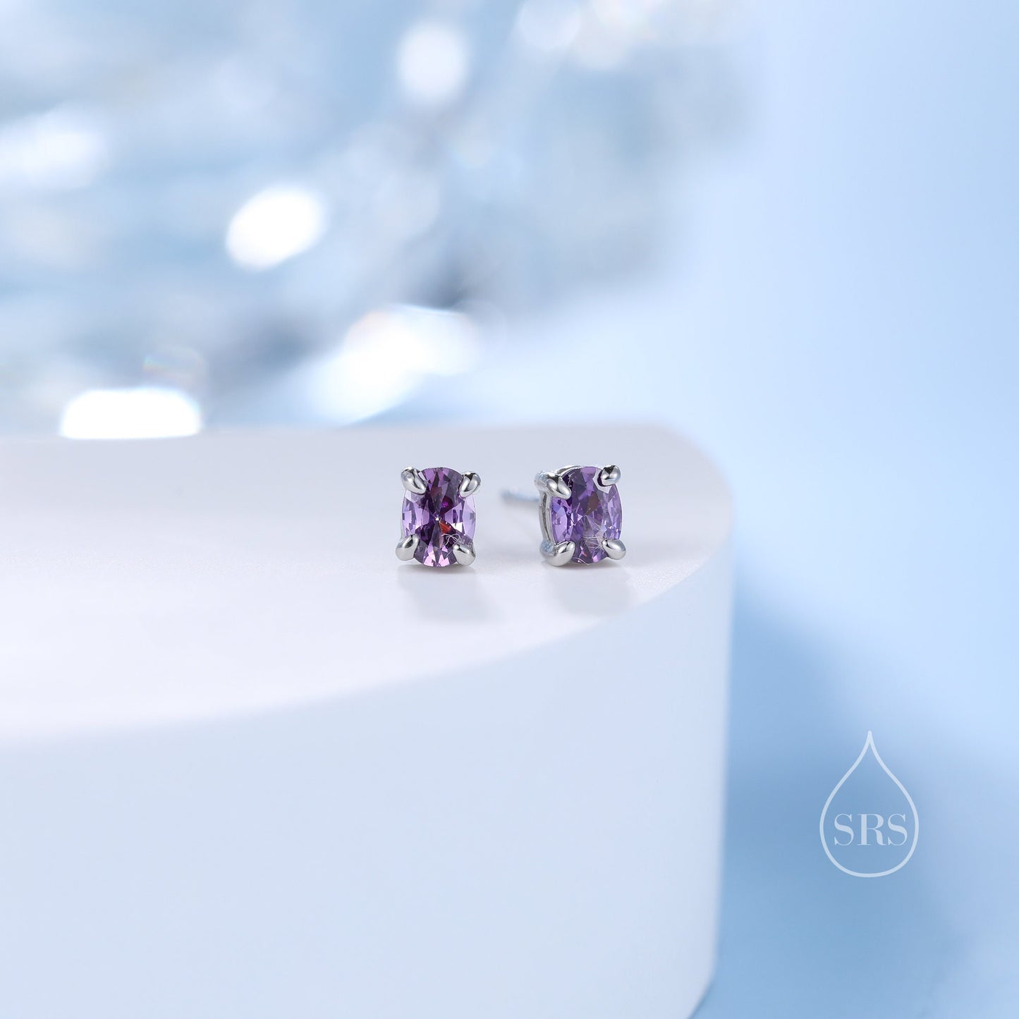 Very Tiny Amethyst Purple Oval CZ Stud Earrings in Sterling Silver,  Silver or Gold, Oval Cut Crystal Earrings, February Birthstone