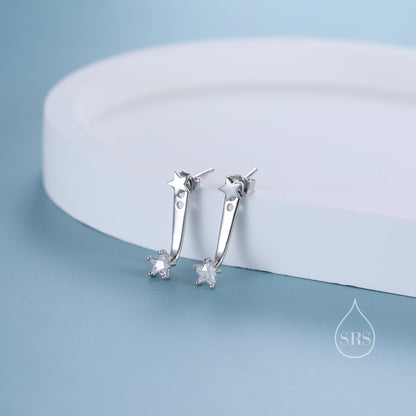 Double Star Ear Jacket in Sterling Silver, Two Star CZ Earrings in Sterling Silver, Silver, Gold or Rose Gold, Front and Back Earrings