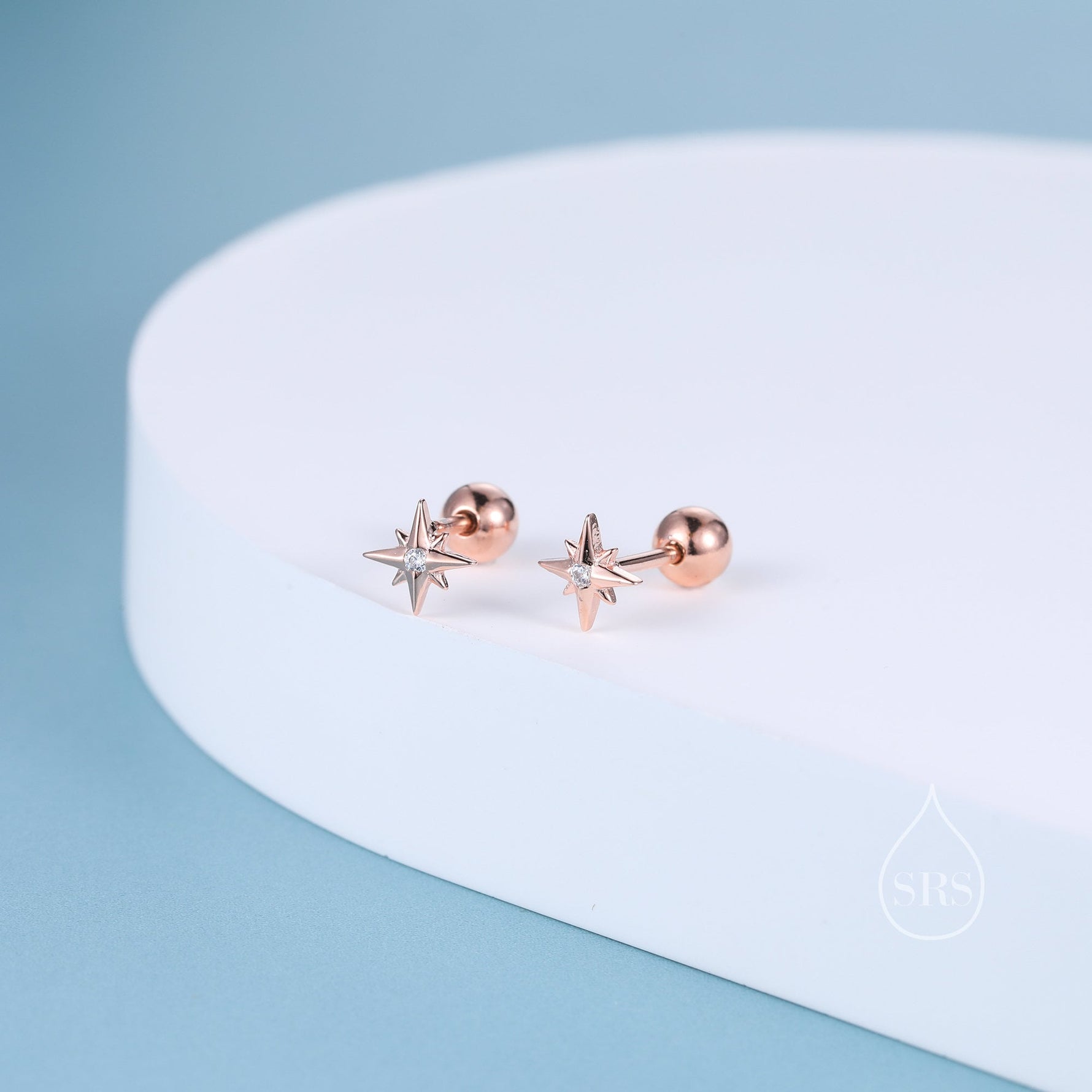 Tiny CZ Starburst 18G Screw Back Earrings in Sterling Silver