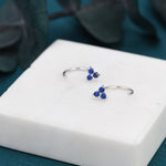 Sapphire Blue CZ Flower Huggie Hoop Earrings in Sterling Silver, Tiny Blue CZ Trio Open Hoops, Pull Through Threaders, Half Hoops, C Shape