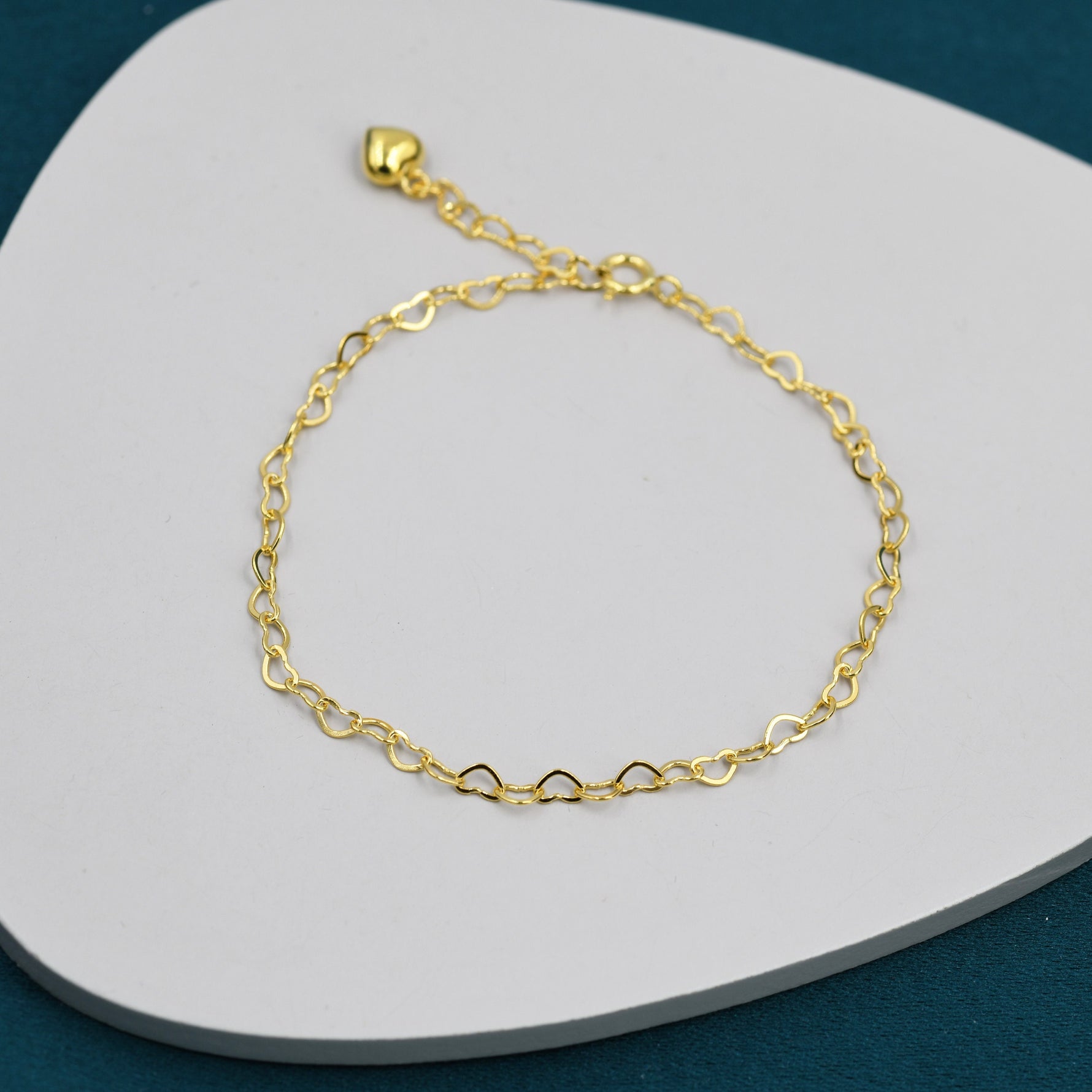 Heart Link Bracelet in Sterling Silver, Delicate Heart Infinity Bracelet, Silver or Gold, Heart Chain, Heart Charm Bracelet