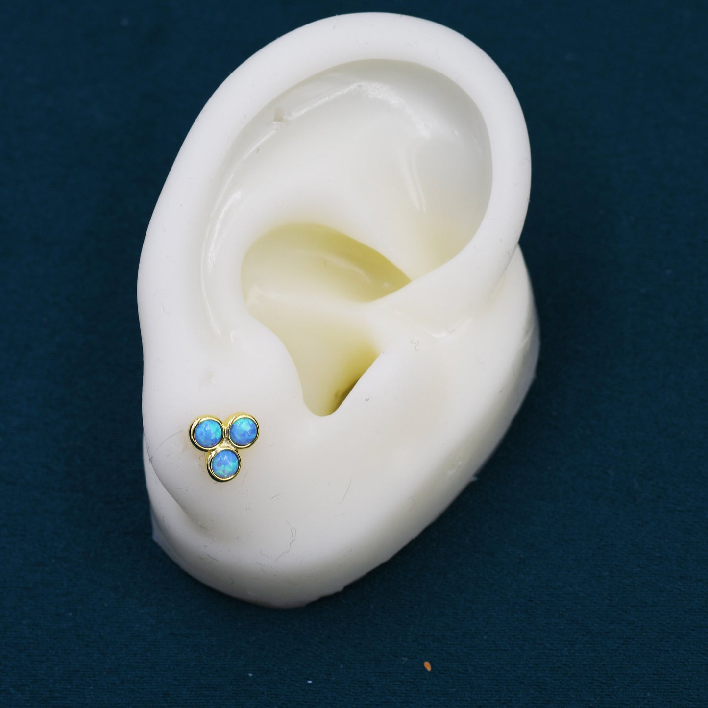 White Opal Trio Dot Circle Stud Earrings in Sterling Silver - Silver or Gold - Geometric Minimalist , Fire Opal Trio Earrings, Three Opals