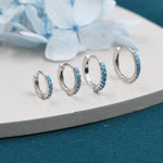 Turquoise Huggie Hoop in Sterling Silver, Silver or Gold, 6mm, 7mm, 8mm and 9mm Inner Diameter Hoop Earrings, Turquoise Earrings