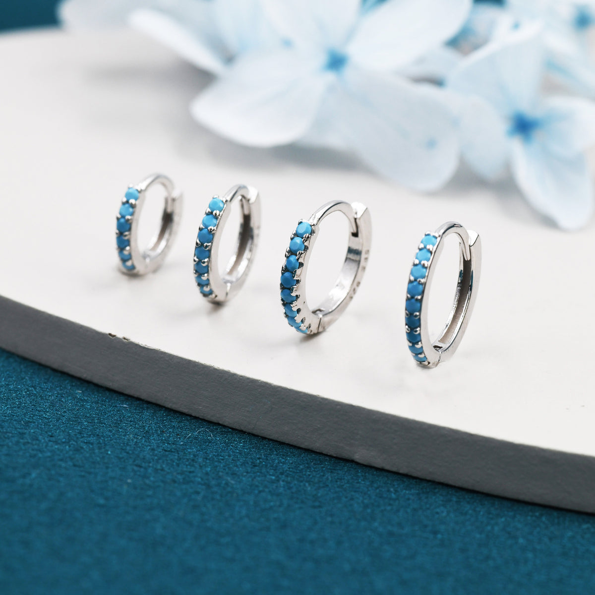 Turquoise Huggie Hoop in Sterling Silver, Silver or Gold, 6mm, 7mm, 8mm and 9mm Inner Diameter Hoop Earrings, Turquoise Earrings