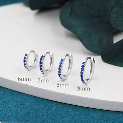 Sapphire Blue CZ Huggie Hoops in Sterling Silver, Silver or Gold, 6mm, 7mm, 8mm and 9mm Inner Diameter Hoop Earrings, Turquoise Earrings