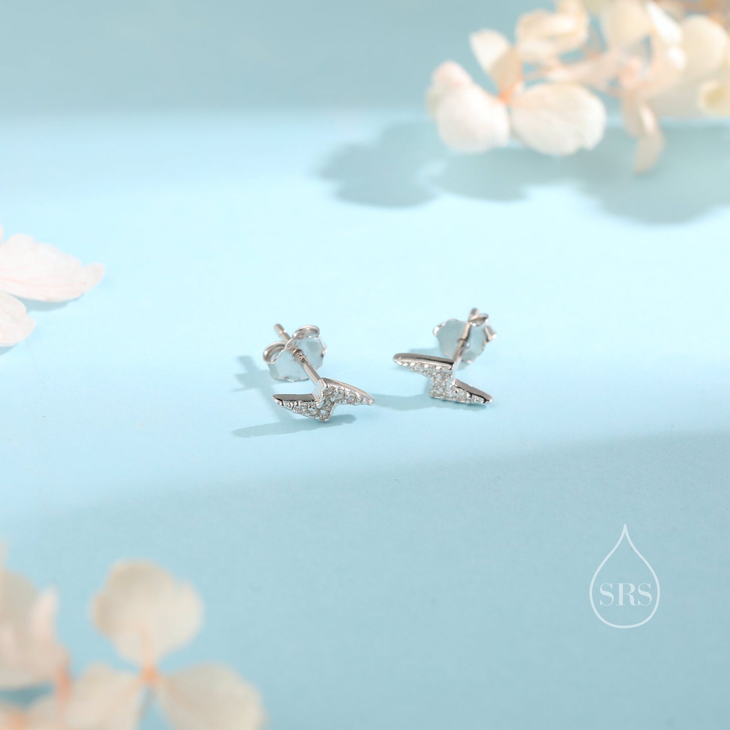 CZ Lightning Bolt Stud Earrings In Sterling Silver, Small Lightning Bo – Silver Rain Silver - Foto 2