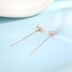 Sterling Silver Dragonfly Ear Threaders, Dragonfly Threader Earrings with Dangle Chain, Daily Dangle Earrings